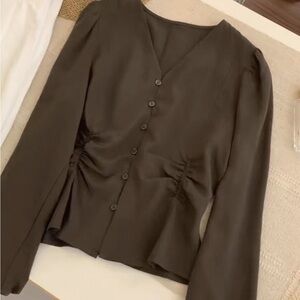 Elegant Brown Button-Up Blouse